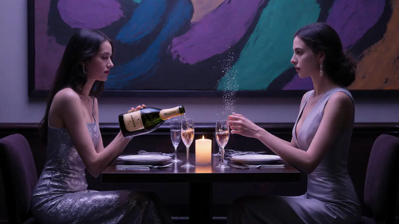 Dîner intime au restaurant Sketch, champagne Dom Pérignon et escort élégante.