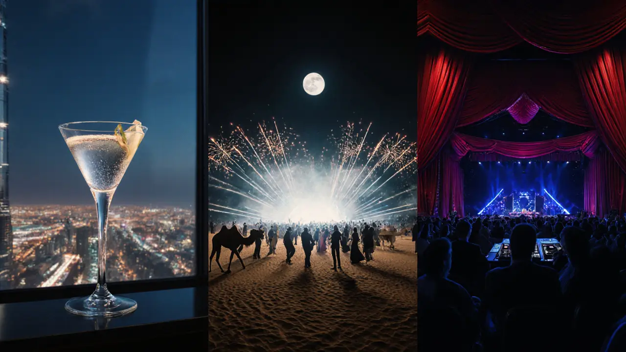 Montage cinématographique du Skyview Bar, d&#039;un festival dans le désert et d&#039;un concert à Dubai Opera.