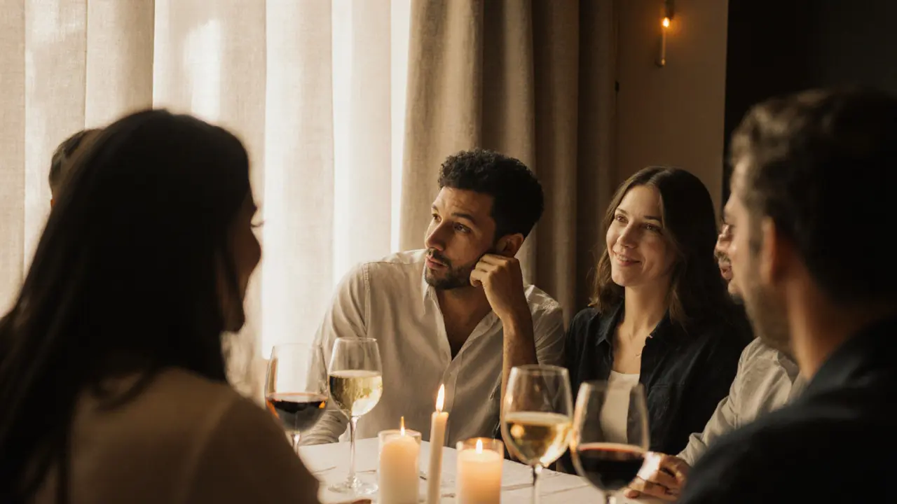 Un groupe diversifié d&#039;amis partage un dîner tranquille dans un restaurant de Prenzlauer Berg.