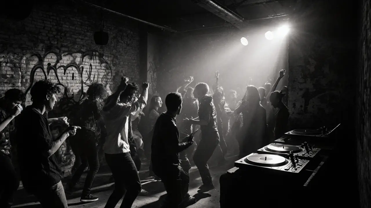 Club underground à Porta Ticinese, foule dansant sous des lumières stroboscopiques.