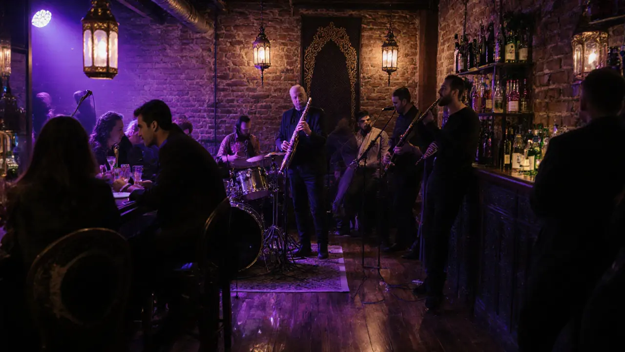 Salle souterraine à Karaköy où un groupe mélange musique électronique et instruments traditionnels turcs.