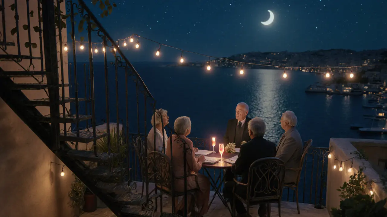 Toit caché à La Condamine où des familles monégasques écoutent un chant lyrique en silence.