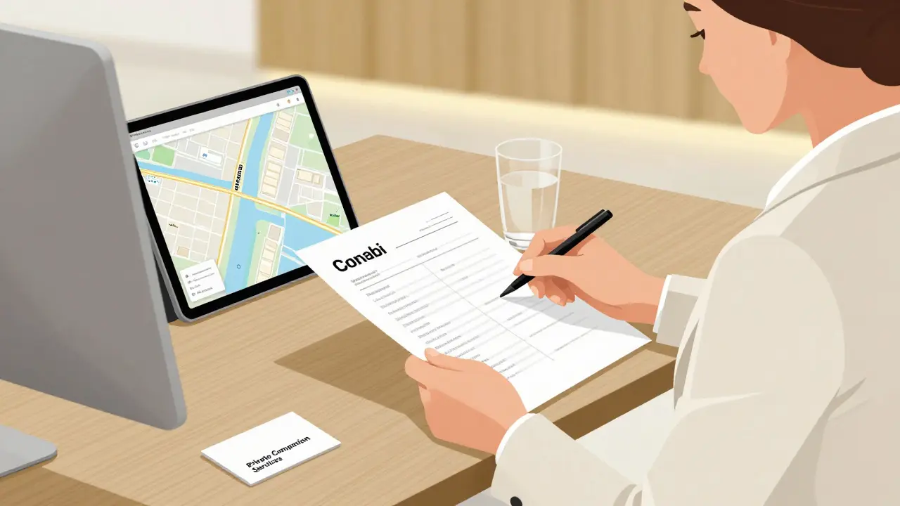 Un bureau de service de conciergerie privée à Abu Dhabi avec un itinéraire et une carte sur un bureau élégant.