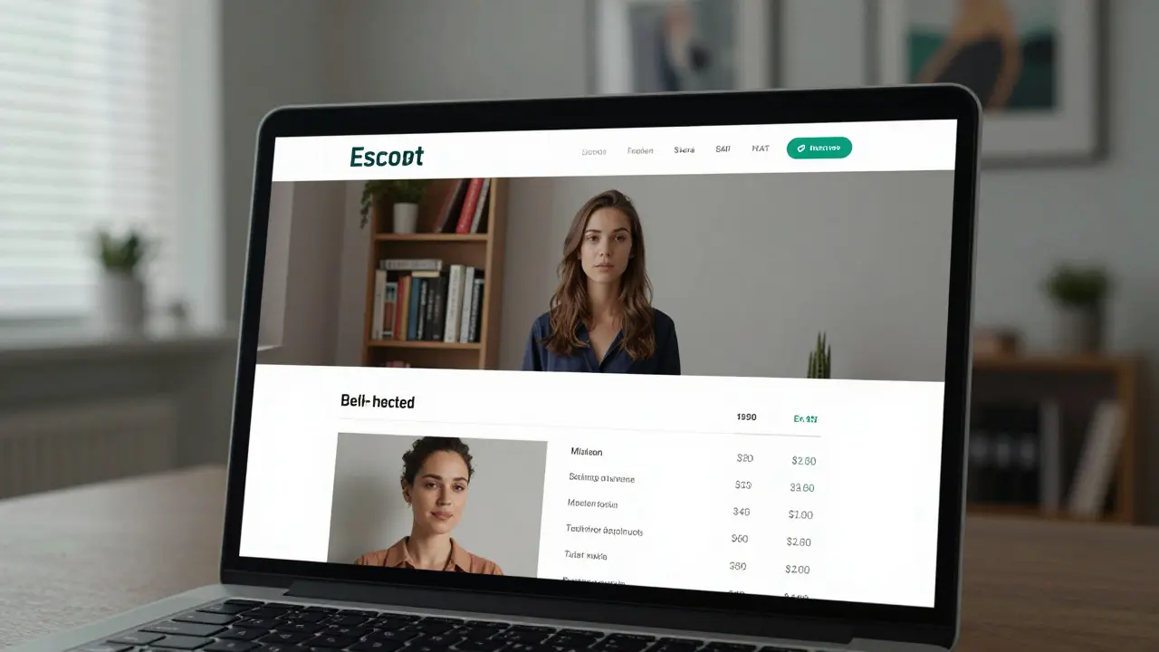 Écran d'un site web professionnel avec profil vérifié et tarifs clairs à Milan.