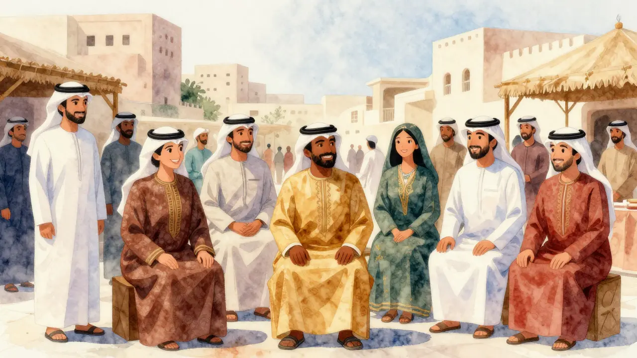 Personnes participant à un événement culturel légitime à Abu Dhabi.