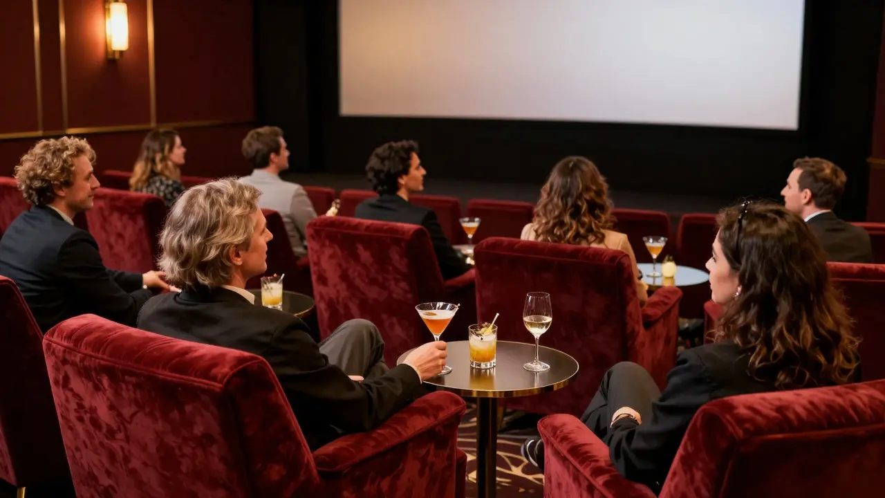 Intérieur confortable d'une salle de cinéma avec fauteuils en cuir.